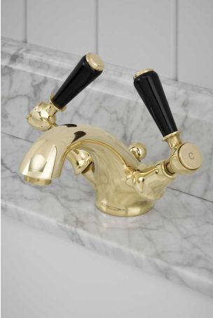 Linton Black Lever Monobloc Basin Mixer Polished Brass