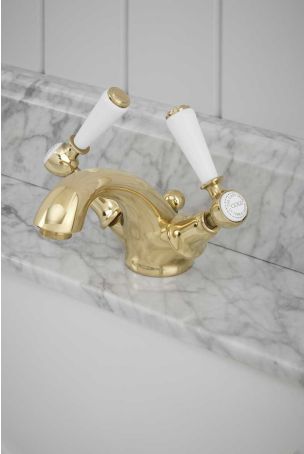 Linton White Lever Monobloc Basin Mixer Gold