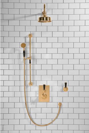 Calder Concealed Shower Valve Kit With Diverter And 6" Rose Black Lever Polished Brass