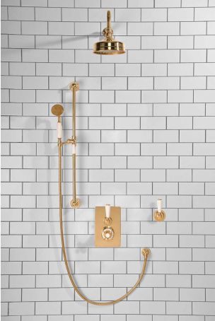 Calder Concealed Shower Valve Kit With Diverter And 6" Rose White Lever Polished Brass