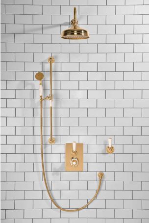 Calder Concealed Shower Valve Kit 8" Rose With Diverter White Lever Polished Brass