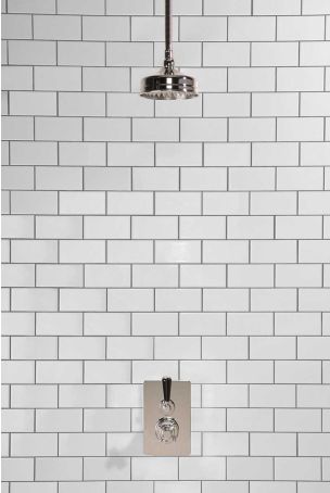 Calder Concealed Shower Valve, Shower Arm and 6" Ceiling Mounted Rose Chrome Plated Black Lever