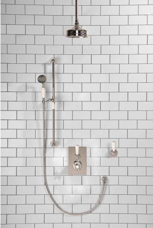 Calder Concealed Shower Valve Kit 6" Ceiling Mounted Rose With Diverter White Lever Chrome Plated