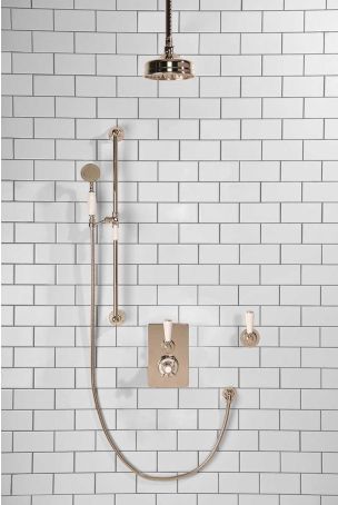 Calder Concealed Shower Valve Kit With Diverter And 6" Ceiling Mounted Rose White Lever Polished Nickel