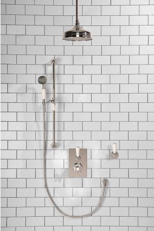 Calder Concealed Shower Valve Kit 8" Ceiling Mounted Rose With Diverter White Lever Chrome Plated