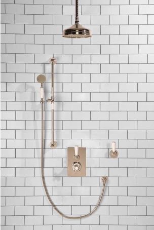 Calder Concealed Shower Valve Kit 8" Ceiling Mounted Rose With Diverter White Lever Polished Nickel