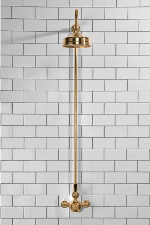 Calder Exposed Shower Valve, Rigid Riser and 6" Rose Polished Brass Black Lever