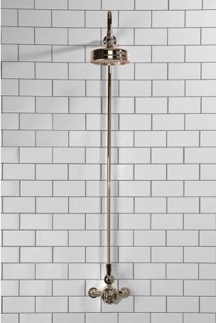 Calder Exposed Shower Valve, Rigid Riser and 6" Rose Polished Nickel Black Lever