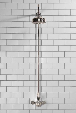 Calder Exposed Shower Valve, Rigid Riser and 6" Rose Chrome Plated White Lever