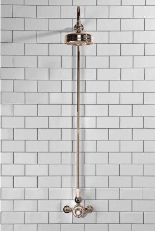 Calder Exposed Shower Valve, Rigid Riser and 6" Rose Polished Nickel White Lever