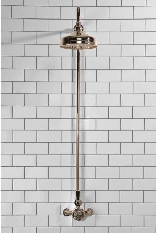 Calder Exposed Shower Valve, Rigid Riser and 8" Rose Polished Nickel Black Lever