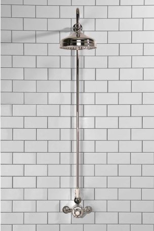 Calder Exposed Shower Valve, Rigid Riser and 8" Rose Chrome White Lever