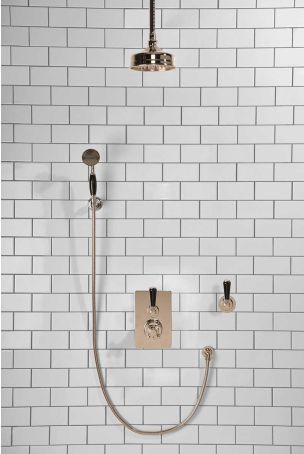 Calder Concealed Shower Valve Kit with Diverter and Hook Mount And 6" Ceiling Mounted Rose Black Lever Polished Nickel