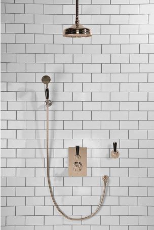 Calder Concealed Shower Valve Kit 8" Ceiling Mounted Rose with Diverter and Hook Mount Black Lever Polished Nickel