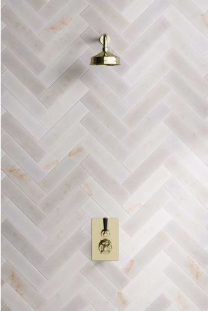 Calder Concealed Shower Valve, Shower Arm and 6" Rose Gold Black Lever