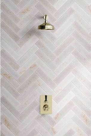 Calder Concealed Shower Valve, Shower Arm and 8" Rose Gold Black Lever