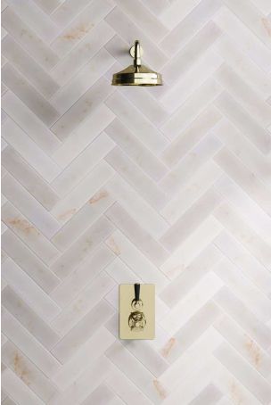 Calder Concealed Shower Valve, 500mm Shower Arm and 8" Rose Gold Black Lever