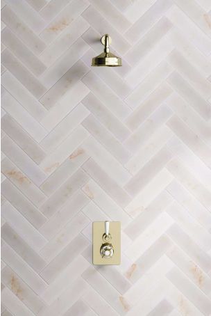 Calder Concealed Shower Valve, Shower Arm and 6" Rose White Lever Gold White Lever