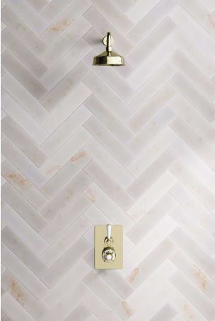 Calder Concealed Shower Valve, 500mm Shower Arm and 6" Rose White Lever Gold White Lever