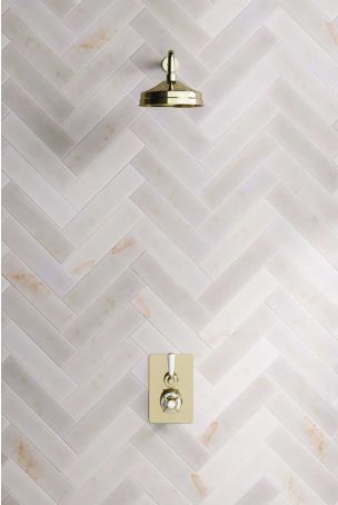 Calder Concealed Shower Valve, 500mm Shower Arm and 8" Rose White Lever Gold
