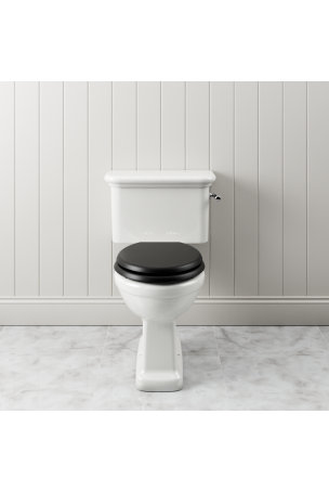 The Cast Iron Bath Company Esk Close Coupled Toilet with Metal Lever in Chrome and Matt Black Seat