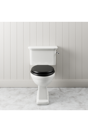 The Cast Iron Bath Company Esk Close Coupled Toilet with White Lever in Chrome and Matt Black Seat
