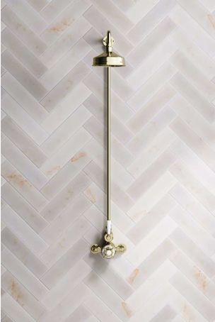Calder Exposed Shower Valve, Rigid Riser and 6" Rose Gold White Lever