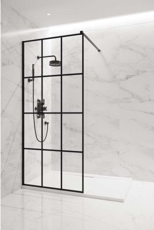 Foss Grid Walk In Shower Enclosure - Matt Black