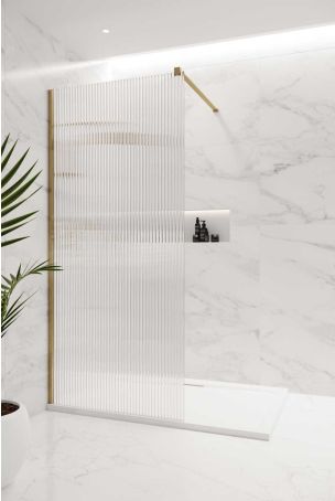 Foss Reeded Walk In Shower Enclosure - Brushed Brass