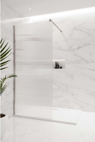 Foss Reeded Walk-in Shower Enclosure - Brushed Nickel