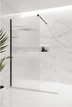 Foss Reeded Walk In Shower Enclosure - Matt Black