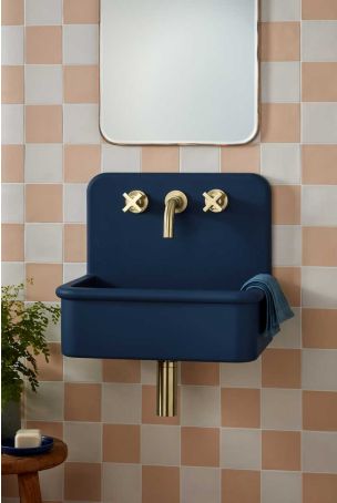 Laszlo Rectangular Concrete Basin With Backsplash - Three Tap Holes - Freestanding - Midnight Blue