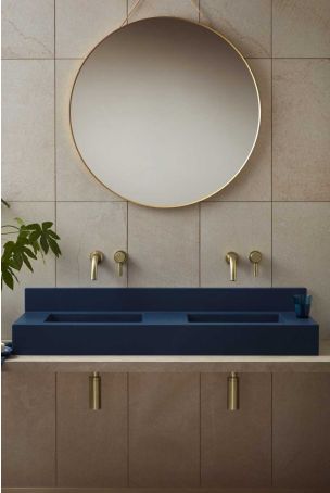 Xanti Rectangular Concrete Double Basin With Backsplash - Freestanding - Midnight Blue