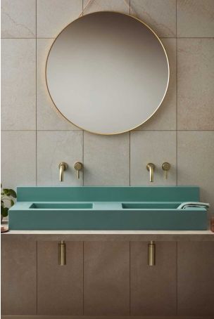 Xanti Rectangular Concrete Double Basin With Backsplash - Freestanding - Seafoam Green