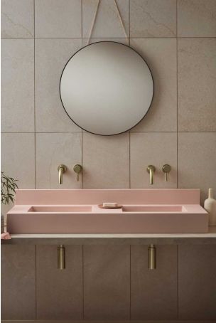 Xanti Rectangular Concrete Double Basin With Backsplash - Freestanding - Blush Pink