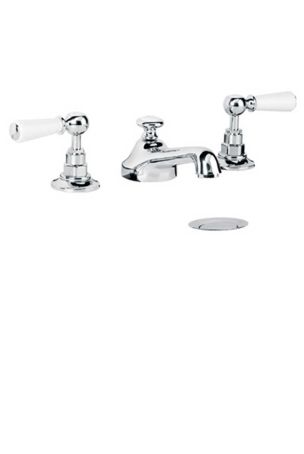 Lefroy Brooks Classic White Lever Three Hole Basin Mixer With Pop-Up Waste WL1220