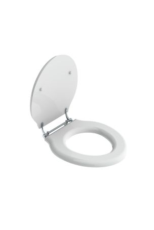 Classic Gloss  White Lavatory Seat With Bar Hinge - Chrome