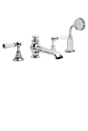 Lefroy Brooks Classic White Lever Four Hole Bath Set With Diverter And Pull-Out Hand Shower WL1250