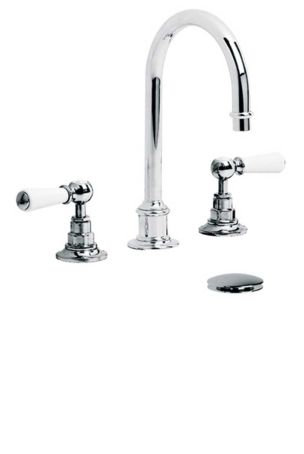 Lefroy Brooks Classic White Lever Tubular Three Hole Basin Mixer With Click-Up Waste WL1230