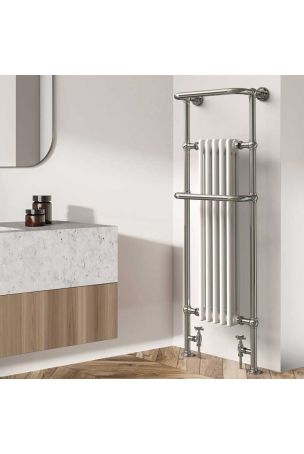 Vogue Regency Tall Floor & Wall Mounted Radiator & Towel Rail - Mild Steel Construction - Polished Nickel