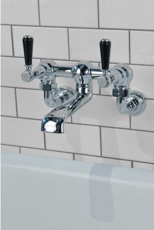 Linton Bath Filler Tap Wall Mounted Black Lever Chrome 3/4BSP