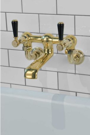 Linton Bath Filler Tap Wall Mounted Black Lever Polished Brass 3/4BSP