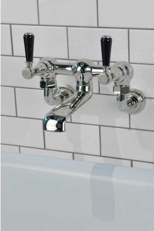 Linton Bath Filler Tap Wall Mounted Black Lever Polished Nickel