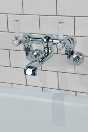 Linton Bath Filler Tap Wall Mounted White Lever Chrome 3/4BSP