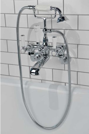 Linton Bath Shower Mixer Wall Mounted White Lever Chrome 3/4BSP