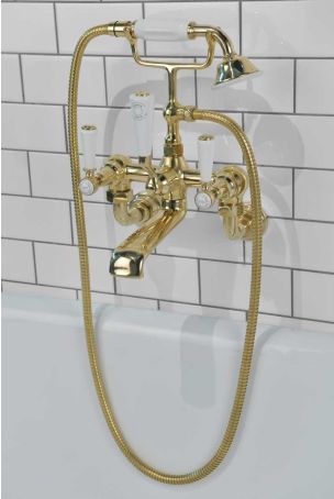 Linton Bath Shower Mixer Wall Mounted White Lever Polished Brass 3/4BSP