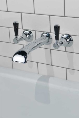 Linton - 3-Hole Bath Filler - Wall Mounted - Black Lever