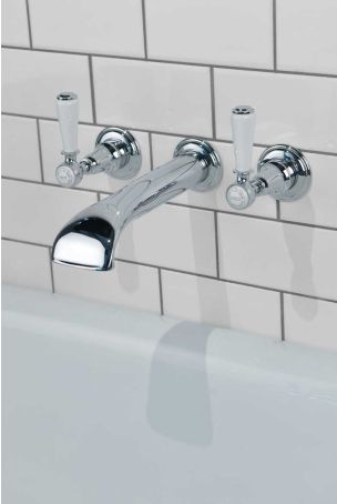 Linton - 3-Hole Bath Filler - Wall Mounted - White Lever - Chrome