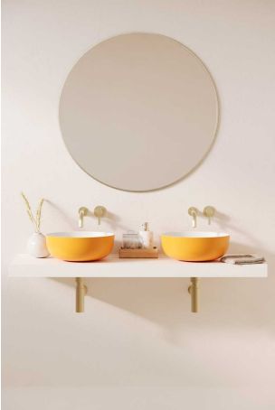 Otto Stone Countertop Basins with Vasco Double Shelf - Daffodil Yellow