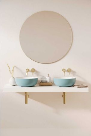 Otto Stone Countertop Basins with Vasco Double Shelf - Morning Blue
